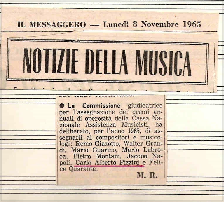 Il Messaggero, comunicato dell' 8 Novembre 1965 