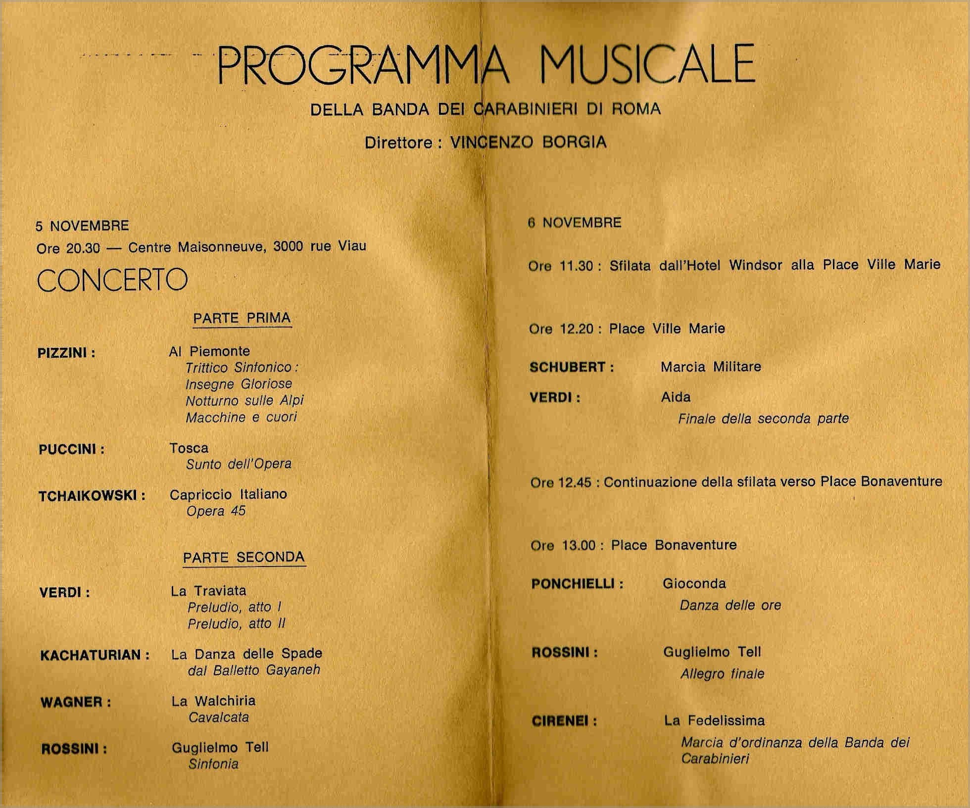 Concerto diretto da Vincenzo Borgia a Montreal il 6 Novembre 1972 (2)