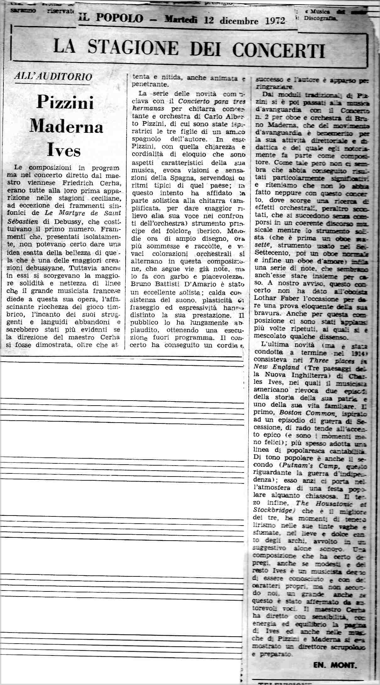 Il Popolo (Recensione) 12 Dicembre 1972