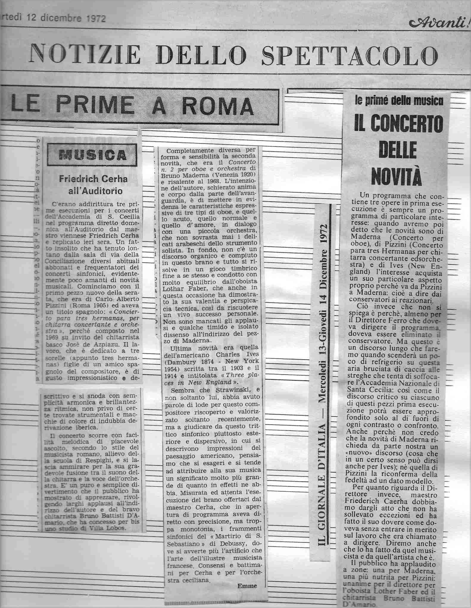 Recensioni del concerto dell' 11 Dicembre 1972