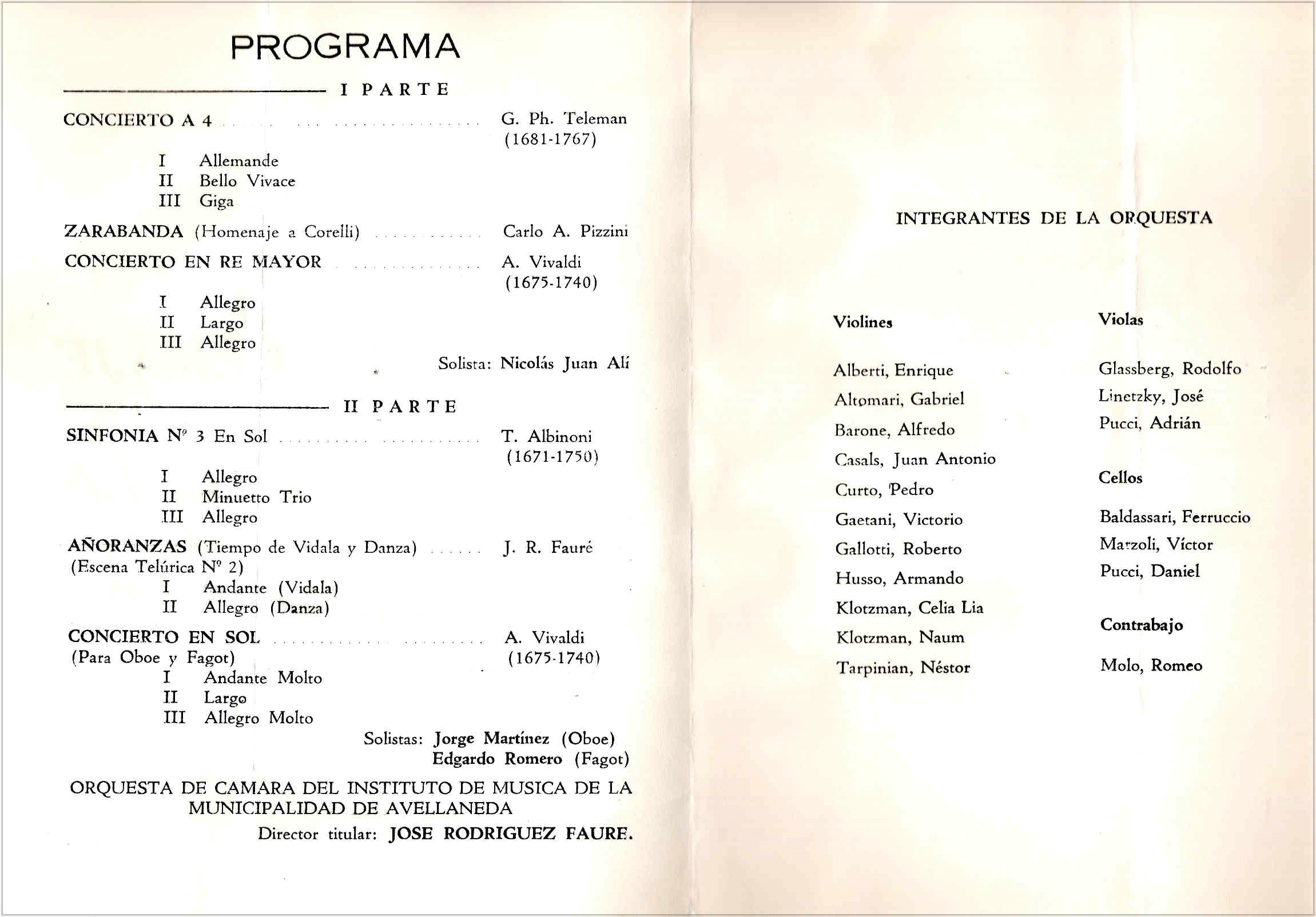 Concerto diretto da Jos� Rodriguez Faure a Brandsen (Argentina) il 21 Settembre 1963