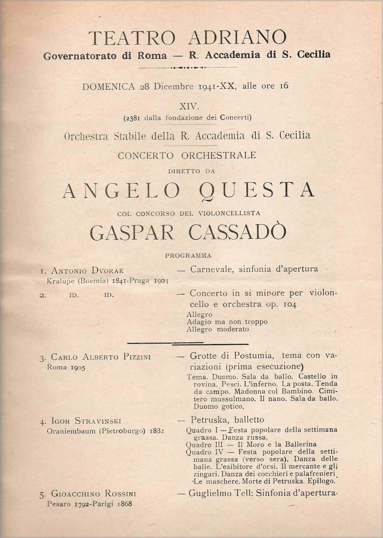 Concerto diretto da A.Questa a Roma il 28 Dicembre 1941 